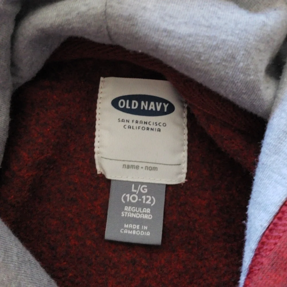 OLD NAVY RED AND GRAY SWEATER SZ L (10-12)